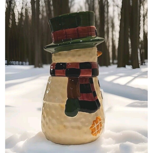 9.5" SNOWMAN COOKIE JAR, Snowman Cookie Jar, Unbranded Pottery - Picture 2 of 7